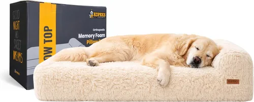 Vista 11 de KOPEKS Cama ortopédica de espuma viscoelástica para perros de 7 pulgadas de grosor, cama extragrande para perros con almohada, color marrón, 50 x 34