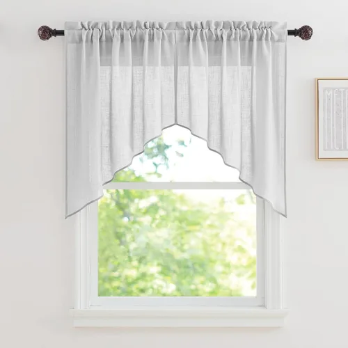 Vista 9 de RYB HOME Cortinas Cortas de Lino con Cenefas Swag - Niveles Semitransparentes para la Parte Superior de Ventanas, Decoración del Hogar con Filtrado