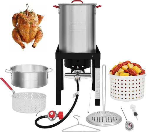 CreoleFeast TFS3010 - Freidora de propano de 30 cuartos de galón para pavo y 10 cuartos de galón para pescado, caldera de vapor, quemador de 50 000