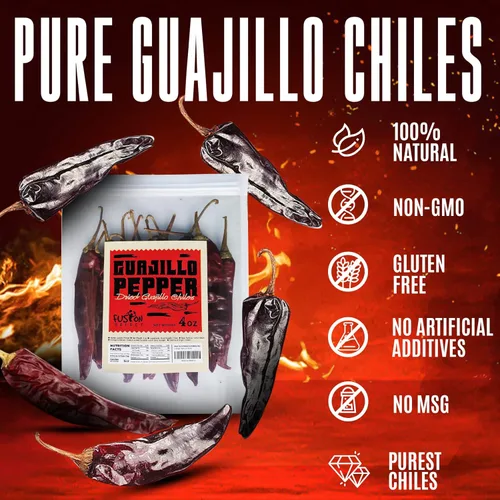 Vista 2 de Fusion Select Guajillo Chiles Pepper – Natural y Premium – Recetas mexicanas como topo, tamales, salsa, salsa – Paquete resellable (4 onzas)