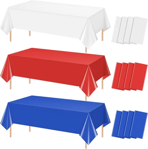 Vista 12 de 3 Pack 4th of July Tablecloths, Red White and Blue Disposable Plastic Tablecloth, Rectangle Table Cover for Independence Day Memorial Day Veterans