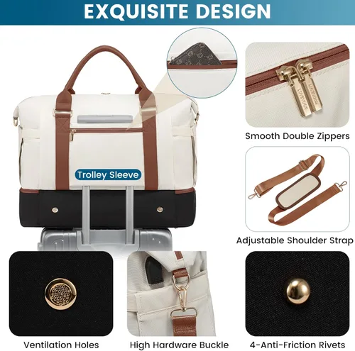 Vista 4 de LOVEVOOK Bolsa de viaje para mujer, bolsa de transporte de gran capacidad con bolsa de aseo