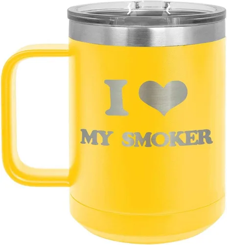 Vista 12 de I Love My Smoker BLACK 15 oz Coffee Cup w/Slide Top Lid Insulated Travel Coffee Mug BBQ & Grilling Gift Idea For Men Who Have Everything, Dad &