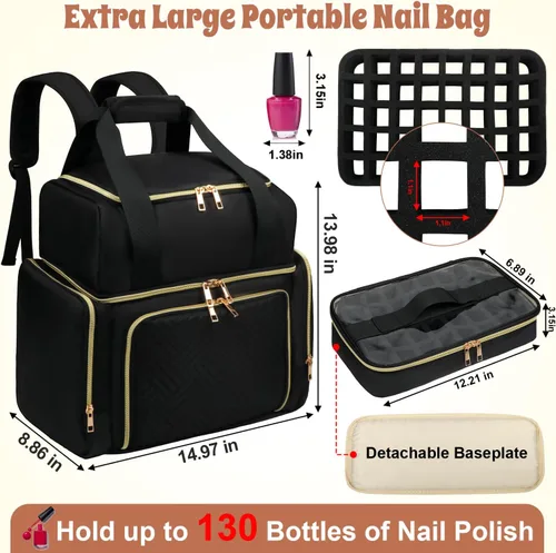 Vista 7 de SIYNPAV Bolsa Organizadora de Esmalte de Uñas Soporta Esmalte de Uñas (15ml/0.5 fl oz) y Lámpara de Uñas, Estuche de Almacenamiento de Kit de Uñas