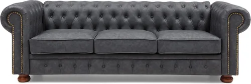 Vista 15 de Bellemave Chesterfield - Sofá de piel sintética de 3 plazas con cabeza de clavos y brazos enrollados, sofás tapizados con patas de madera de goma