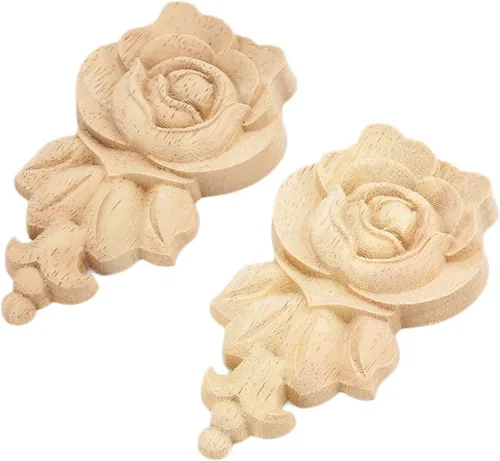 Vista 16 de MUXSAM Apliques tallados en madera de rosa, paquete de 2 mini calcomanías de madera sin pintar para armario, pared, tocador, cama, espejo, chimenea