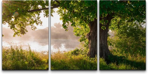 Vista 78 de Lienzo de 3 piezas, arte contemporáneo, decoración de pared moderna, cascada y flores