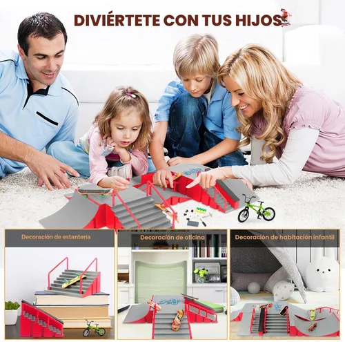 Vista 7 de Kits de parque de patineta de dedo CS COSDDI, juguetes de patineta de dedo 14 en 1 con 8 patinetas de dedo & 14 rampas de cubierta de skatepark