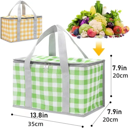 Vista 6 de Bolsa de picnic aislada reutilizable, bolsa de playa con cremallera superior, bolsa aislada para calor o frío, cesta de picnic plegable, picnic