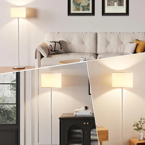 Vista 6 de Ambimall - Lámpara de pie moderna con pantalla, lámparas altas para sala de estar, habitación, oficina y comedor, pantalla blanca con poste