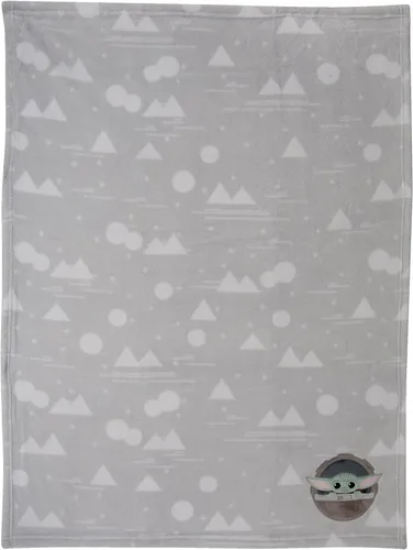 Vista 2 de Lambs & Ivy Star Wars Mandalorian The Child/Baby Yoda - Manta de forro polar gris para bebé