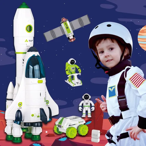 Vista 4 de Space Rocket Shuttle - Juego de juguetes de avión espacial para niños con luces, sonido y figuras de astronauta, juguetes de nave espacial, regalo