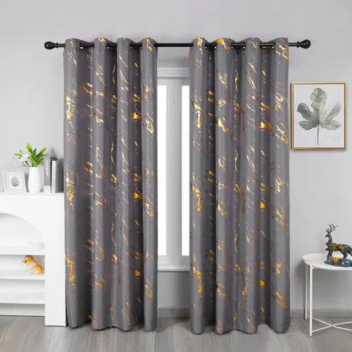 Vista 15 de Taisier Home Cortinas de Lino con Textura y Estampado de Lámina Dorada - Diseño de Patrón Geométrico de Mármol para Sala de Estar - Tratamiento