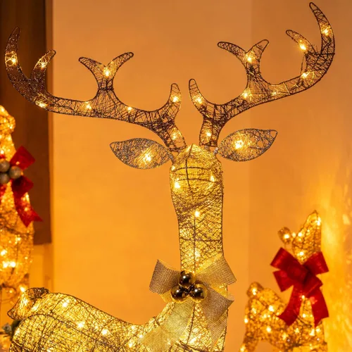Vista 3 de YULETIME Hebilla de Navidad preiluminada de 60 pulgadas de alto, con purpurina iluminada dorada y 120 luces LED blancas cálidas para decoración