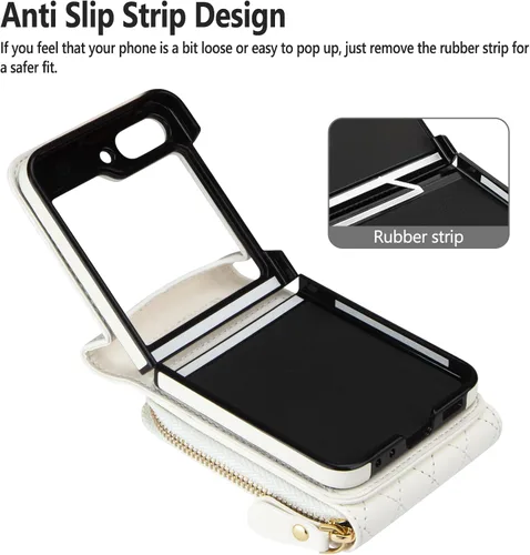 Vista 7 de Vofolen Funda para Samsung Galaxy Z Flip 5 con tarjetero, funda cruzada de 8 ranuras para tarjetas con correa ajustable, piel sintética suave