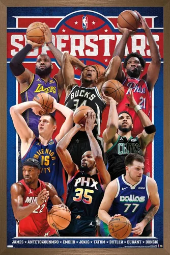 Vista 15 de NBA League - Póster de pared Superstars 23, 22.4 pulgadas de largo x 14.7 pulgadas de ancho, versión enmarcada de madera de granero