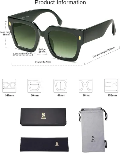 Vista 5 de SOJOS Gafas de sol cuadradas vintage de gran tamaño para mujer, estilo retro, de lujo, con protección UV400, SJ2194 DANA
