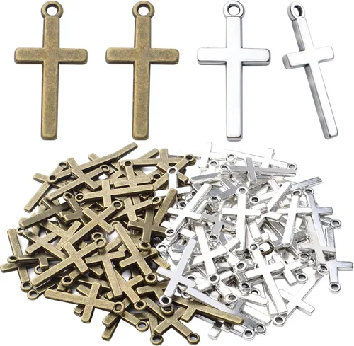 BronaGrand 100pcs 27×13mm Crosses Charms Alloy Cross Bead Charms Jewelry Charms Pendants for DIY Necklace Bracelet Jewelry Making Crafting Accessory