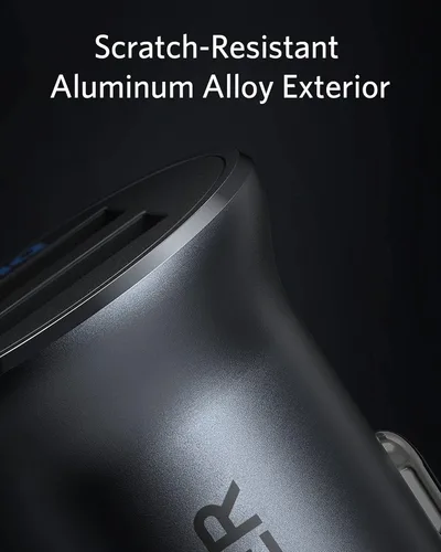 Vista 4 de Anker Cargador de coche 320 (24W II), mini aleación de aluminio dual USB con LED azul para iPhone 16 15 14 13 12 Series, iPad Pro/Air 2/Mini, Galaxy