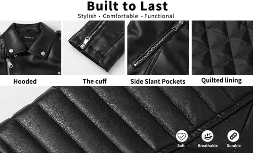 Vista 6 de BANMAXDD Men's Faux Leather Jacket QUALITY Black Waterproof Windproof Multi-pocket Biker Jacket Casual Warm Winter Coat