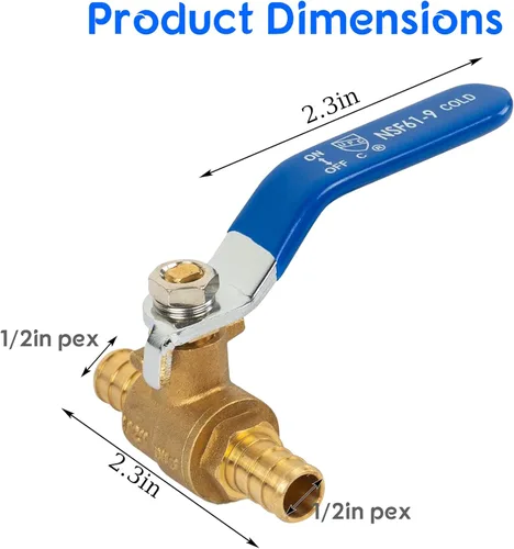 Vista 2 de Hourleey Válvula de bola de cierre de puerto completo Pex de latón de 1/2 pulgada (1/2 pulgada) caliente y frío, cuarto de vuelta caliente (rojo)