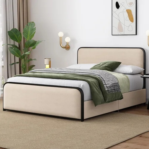 Vista 156 de SOFTSEA Cama de plataforma tapizada tamaño Queen con cajón de almacenamiento, marco de cama tapizado con cabecera con respaldo de alas, soporte