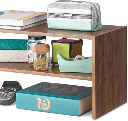 Vista 5 de Whitmor - Estante para zapatos apilable de madera con 2 estantes, nogal, 61 centímetros, paquete de 2