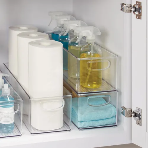 Vista 6 de iDesign - Recipiente de plástico apilable para despensa con asas para gabinetes o refrigerador, transparente, fabricado en EE. UU