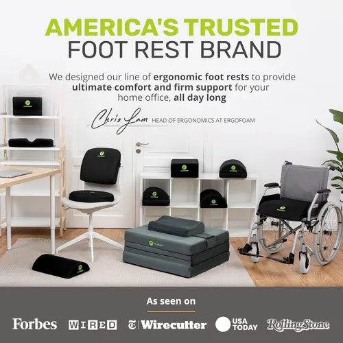Vista 6 de ErgoFoam Reposapiés ajustable con parte superior plana, espuma resistente a la compresión de alta densidad, antideslizante, negro, moderno, oficina