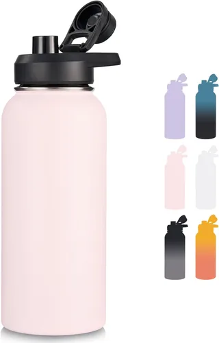 Vista 35 de Fijinhom Botella de agua aislada de 18 onzas con asa, botellas de agua de acero inoxidable 304 con boca ancha, botella de agua deportiva al vacío
