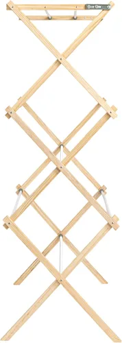 Vista 5 de Household Essentials Estante de secado de ropa plegable de bambú, estante de lavandería de lujo con 11 clavijas, respetuoso con el medio ambiente
