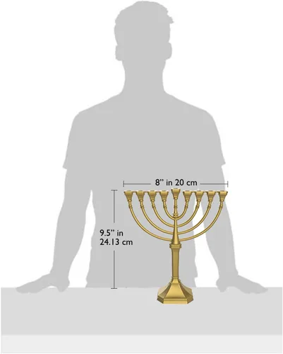 Vista 8 de Menorá de Estilo Tradicional y Elegante de 9.5" de Altura, sin Deslustre - Menorá de Velas de Janucá de Precisión Fundida a Presión, Estilo Clásico