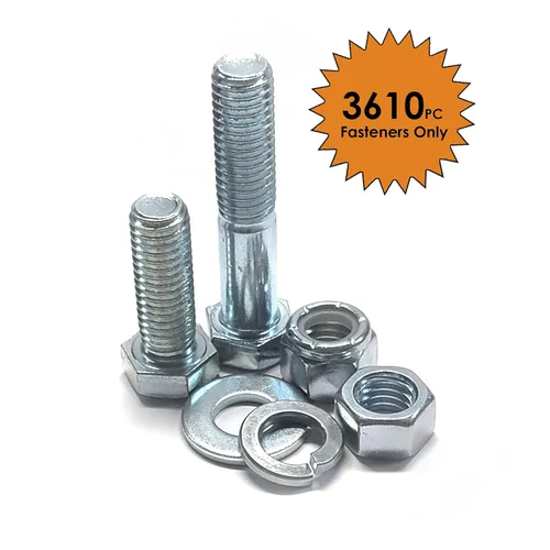 Vista 2 de Kit surtido de 3,610 piezas métricas 10.9 gruesas con tornillos de tapa hexagonal, tuercas hexagonales, tuercas de nailon y arandelas. Solo