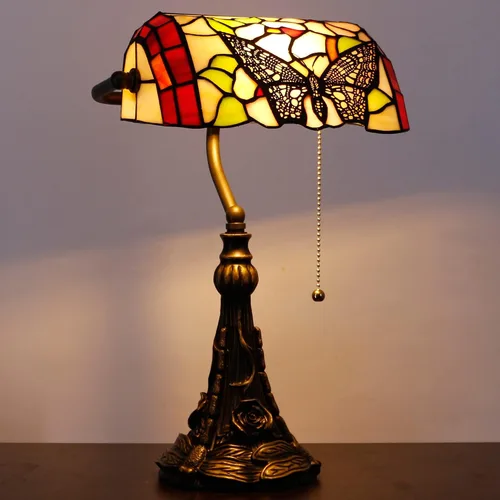 Lámpara de Banquero Tiffany Pequeña Lámpara de Mesa de Vidrio Emplomado Estilo Tiffany Luz de Piano Lámpara de Escritorio Ángulo Ajustable 10.6 x