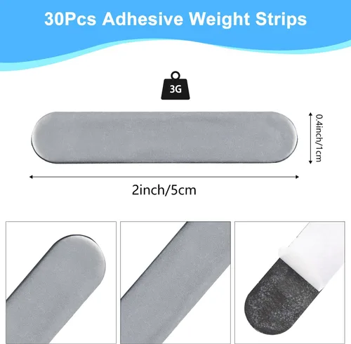 Vista 2 de 30 cintas de plomo de pickleball para golf, tiras de peso adhesivas para protector de bordes de remo, aumenta la potencia de control y la velocidad