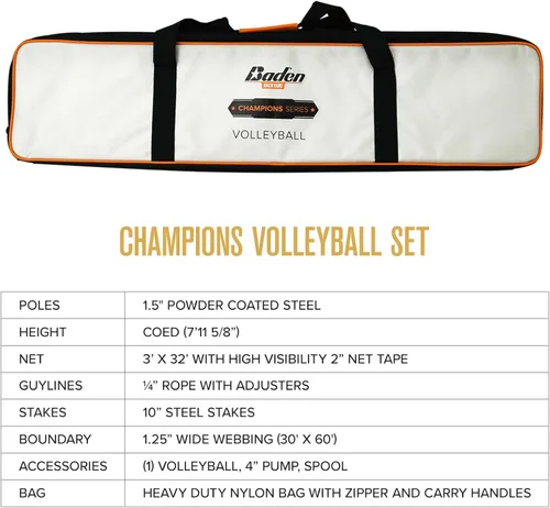 Vista 4 de Baden Volleyball Net Set, Volleyball Bag, Adjustable Poles, & Boundary Lines, Portable Volleyball Net for Backyard or Outdoor Activities for Men