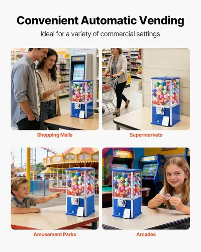 Vista 7 de VEVOR Máquina de chicle, dispensador de máquina expendedora de dulces de 21 pulgadas, máquinas expendedoras de 25 centavos para centros comerciales