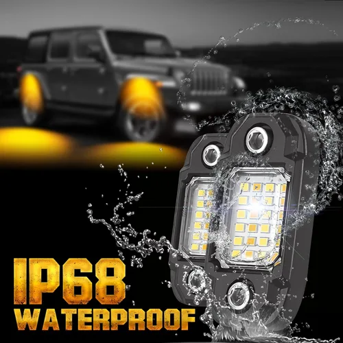 Vista 2 de Luces LED de roca de colores blancos y amarillos impermeables debajo de la carrocería Glow Trail Rig Lámpara LED Luces de neón para camión, coche