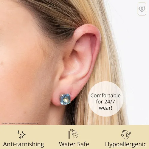 Vista 4 de MAX + STONE 14k Yellow Gold 8mm Cushion Cut Birthstone Stud Earrings for Women