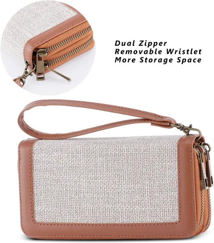Vista 4 de HAWEE - Cartera para teléfono celular, con dos cierres y correa larga extraíble para la muñeca, para mujer