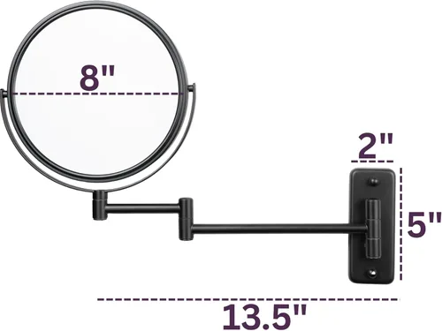 Vista 3 de JERDON Espejo de aumento montado en la pared - Espejo de maquillaje de baño con aumento 5X - 8 pulgadas de diámetro - Negro - Modelo JP7506BK