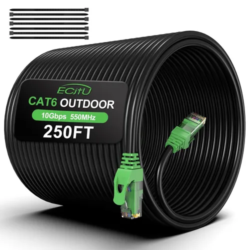 Vista 15 de Cable Ethernet Cat6 para exteriores de 20 pies, enterrado, entierro directo resistente, cable de conexión CCA de 24 AWG para laptops, PC, routers