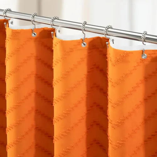 Vista 37 de Dynamene - Cortina de ducha, tela bohemia y rústica con rayas con chebrón en relieve, cortina texturizada para decoración de baño, juego de cortina