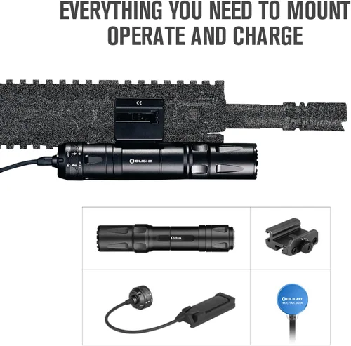 Vista 13 de OLIGHT Odin 2000 lúmenes linterna táctica recargable montada en riel Picatinny con interruptor de presión remoto, distancia del haz de 300 metros