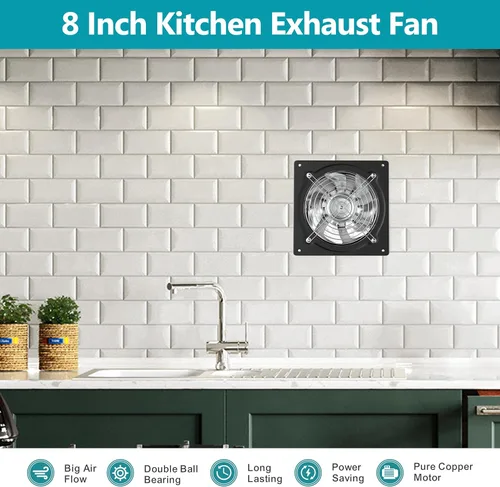 Vista 9 de HG Power - Ventilador de escape de 8 pulgadas con interruptor, potente ventilador de escape de cocina con amortiguador, ventiladores de escape