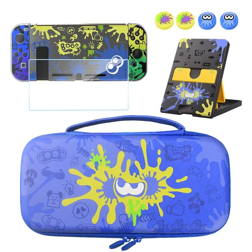 Switch Case Compatible with Nintendo Switch(Splatoon 3),Switch Case Cover with Screen Protector,Playstand, Thumb Grip Caps for Nintendo Switch