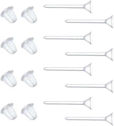 Vista 7 de Aretes de silicona transparente para deportes, 300 pares de aretes de plástico transparente y parte trasera de aretes, cabeza de copa de 0.197 in