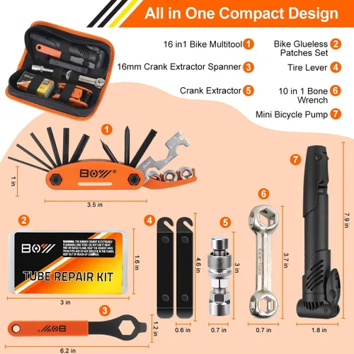 Vista 2 de Bolsa de reparación de bicicletas con bomba de neumáticos, kit de herramientas portátil para viajes de campamento, parches sin pegamento, artículos