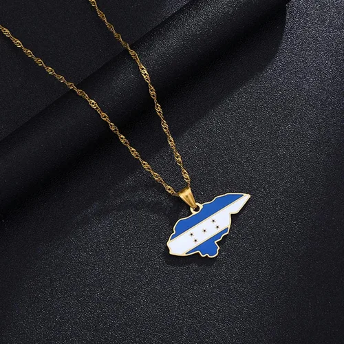 Vista 2 de Collar de cadena ajustable con colgante de mapa de Honduras para hombres, Acero inoxidable, No es una piedra preciosa