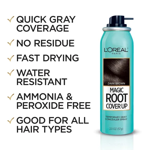 Vista 6 de L'Oreal Paris Magic Root Cover Up - Corrector en aerosol gris marrón claro, 2 onzas y marrón oscuro, paquete de 2 onzas